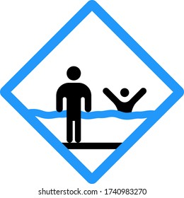 Observar a sus niños mientras nadan en el Vector de color azul Diseño de iconos, reglas de seguridad de piscina y playa en fondo blanco