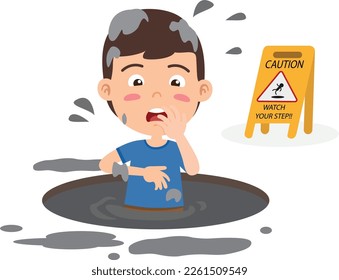 Watch your step caution sign. danger of falling isolated illustration vector