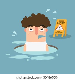 Watch your step caution sign. danger of falling isolated illustration vector
