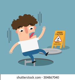 Watch your step caution sign. danger of falling isolated illustration vector