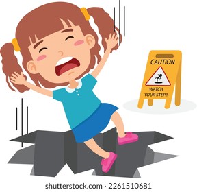 Watch your step caution sign.Danger of huge hole isolated illustration vector