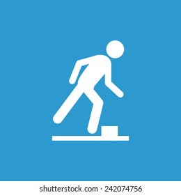 watch your step outline icon, isolated, white on the blue background. Exclusive Symbols 