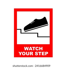 watch your step printable stickers editable with red background. beware fall. beware slip