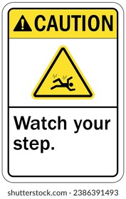 Watch your step warning sign and labels