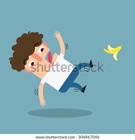 Watch your step.Danger of slipping on a banana peel isolated illustration vector