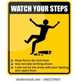 watch your steps, sign or label
