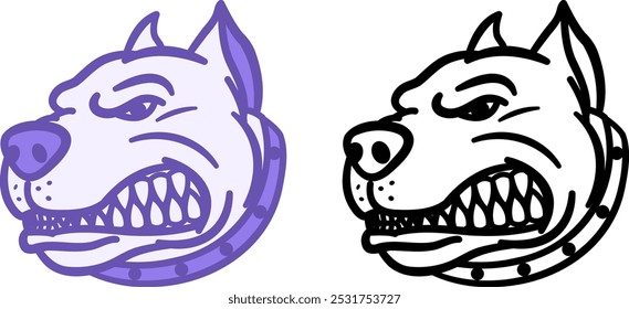 Watchdog Icons. Vector Illustrations Of Growling Dog In Collar. Animals. Pets Concept