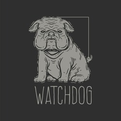 Watchdog Illustration Hand Drawn Vector Vintage For T Shirt And Apparel. Watchdog Symbol Logo Retro