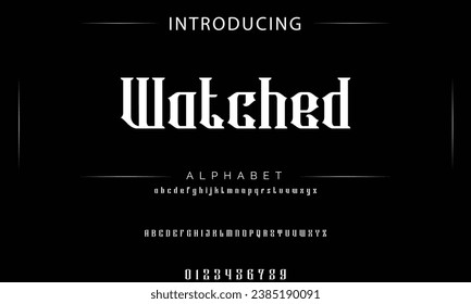 Watched Vintage decorative font. Lettering design in retro style with label. Perfect for alcohol labels, logos, shops and many other.