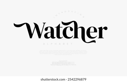 Watcher tipografia beleza moda elegante minimalista serif italic fontes decorativo casamento vintage retro logos. Logotipo de fonte de luxo mínimo alfabeto. Ilustração vetorial