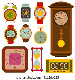 Watches flat set. Colorful vector illustration.