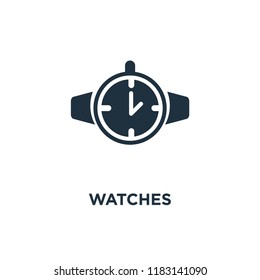 Watches icon. Black filled vector illustration. Watches symbol on white background. Can be used in web and mobile.