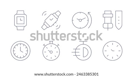 Watches icons. Editable stroke. Containing time, stopwatch, smartwatch, wristwatch, clock, watchstrap, returntothepast.