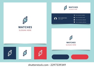 Watches logo design with editable slogan. Branding book and business card template.