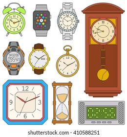 Watches set. Colorful vector illustration.