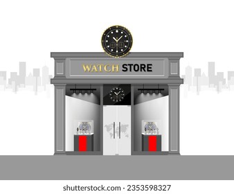 Watches Store Building Where You Buy Watch of Various Models, Analog and Digital vector illustration