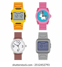 Conjunto de dibujos animados de Vector de relojes aislados sobre un fondo blanco.