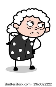 Watching in Aggression - Old Cartoon Granny Vector Illustration