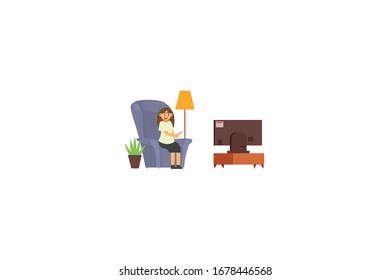 Watching In The Bedroom Vector Object Illustration