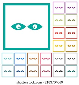 Watching eyes solid flat color icons with quadrant frames on white background