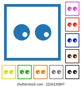 Watching eyes solid flat color icons in square frames on white background