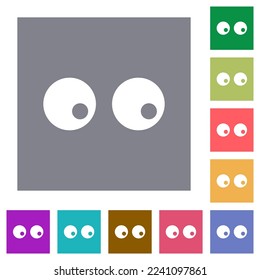 Watching eyes solid flat icons on simple color square backgrounds