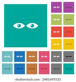 Augen beobachten Solide mehrfarbige flache Icons auf schlichten quadratischen Hintergründen. Weiße und dunklere Symbolvarianten für fahrene oder aktive Effekte enthalten.
