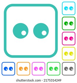 Watching eyes solid vivid colored flat icons in curved borders on white background