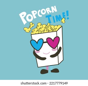 Watching   favorite movies with my pop corn. Funny cartoon design for shirts