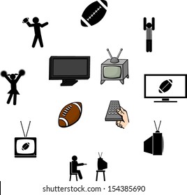 watching the football season illustrations and symbols set