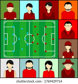 Watching football together with video teleconference vector Illustration.