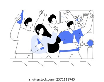 Watching game isolated cartoon vector illustrations. Young happy people watching sport game together in a pub and screaming, fans support, entertainment time with friends vector cartoon.