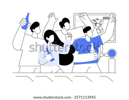 Watching game isolated cartoon vector illustrations. Young happy people watching sport game together in a pub and screaming, fans support, entertainment time with friends vector cartoon.