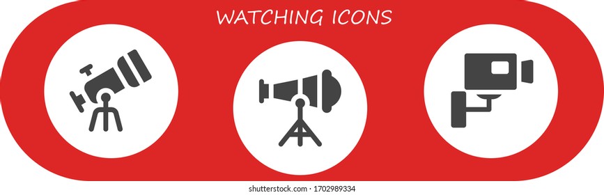 ver conjunto de iconos. 3 iconos de observación rellenos.  Iconos modernos sencillos, como: Telescopio, Cctv