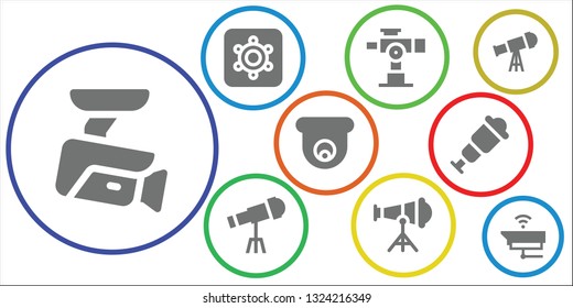 watching icon set. 9 filled watching icons.  Simple modern icons about  - Cctv, Hidden camera, Telescope, Spyglass