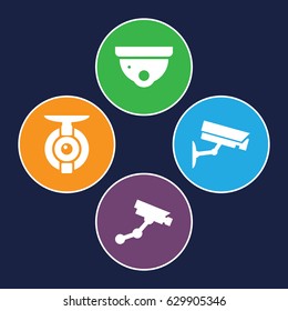 Watching icons set. set of 4 watching filled icons such as security camera, security camera