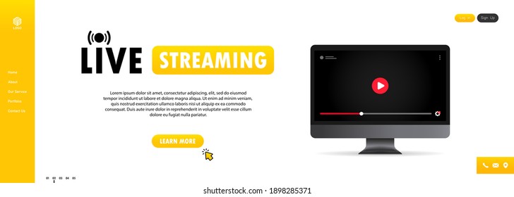 Watching live streaming on computer illustration. Online webinar, lesson, course. Social media user. Vector on isolated background. EPS 10