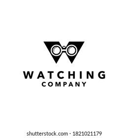 watching logo design vector ,with abstract w letter and binocular