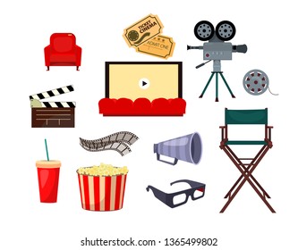 Watching movie in cinema set. Collection for film production and cinematography. Can be used for topics like leisure, entertainment, art