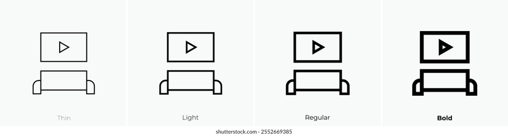 watching a movie icon. Thin, Light Regular And Bold style design isolated on white background