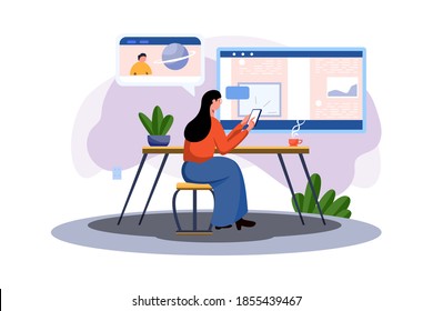 Watching news on mobile Vector Illustration concept. Flat illustration isolated on white background.