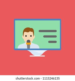 Watching news on monitor vector icon