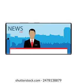 Watching news on smartphone mobile phone. Vector