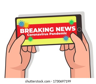 Watching News Using Smart Phone Simple Vector Illustration