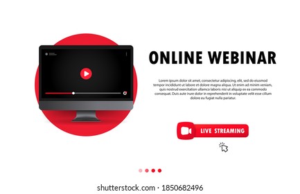 Watching online webinar on computer illustration. Distance education. Online lesson, Lecture, training, course. Vector on isolated background. EPS 10