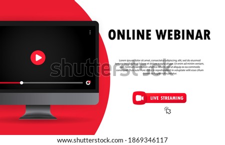 Watching online webinar on computer illustration. Online lesson, lecture, seminar, training, course. Vector on isolated background. EPS 10