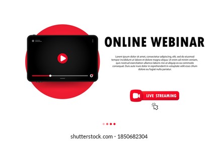 Watching online webinar on tablet illustration. Online lesson, lecture, training, course. Studying at home. Vector on isolated background. EPS 10