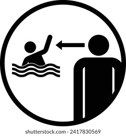 Watching Over Child Swimming in Pool Icon Sign