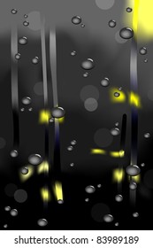 Watching raining view at night through window