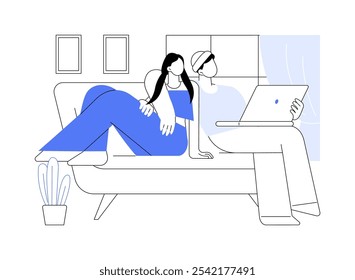 Assistir séries de ilustrações isoladas de desenhos animados vetoriais. Casal assistindo séries de TV com laptop, estilo de vida das pessoas, rotina doméstica, tempo de entretenimento juntos, filme vetor cartoon.